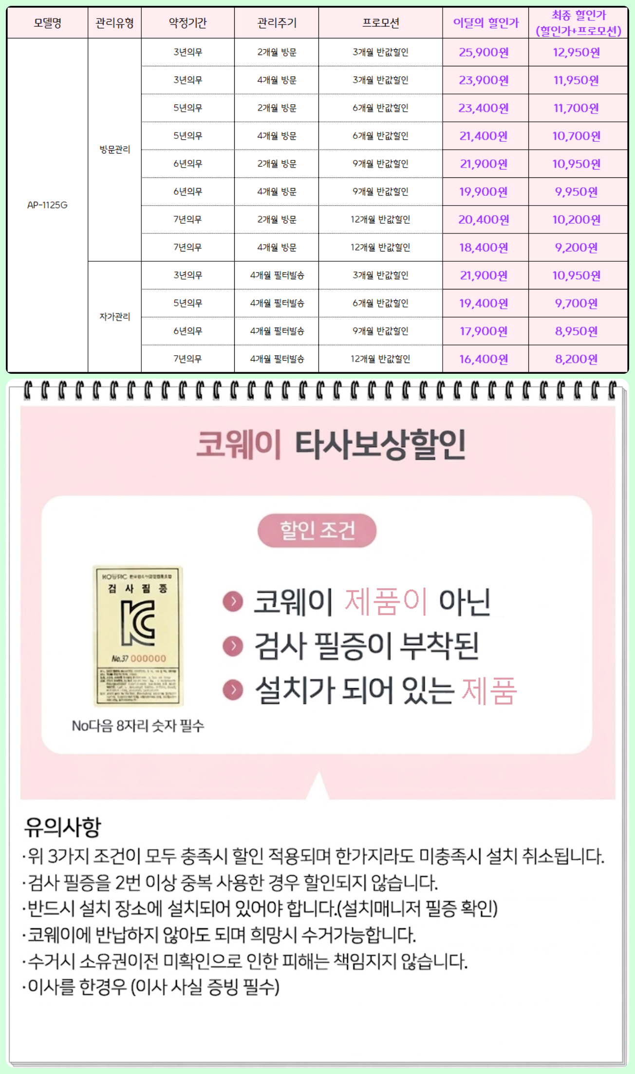 코웨이 스퀘어핏 극초미세먼지 청정 공기청정기 11평형 (AP-1125G) 자가관리 (색상 4중 1택)