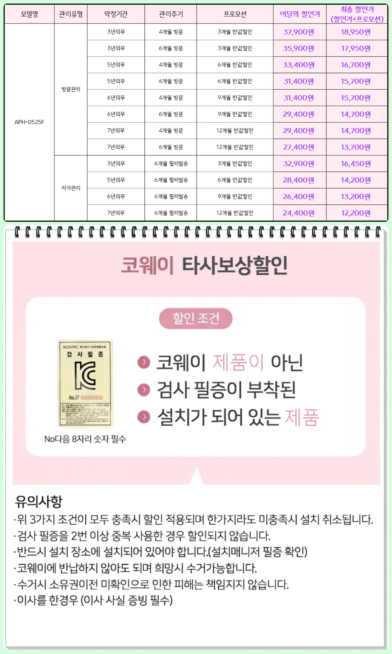 코웨이 히티브 온풍 공기청정기 5평 (APH-0525F) 자가관리