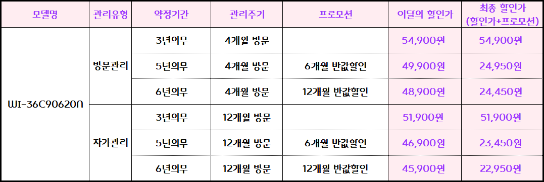 청호 직수얼음냉온정수기 뉴 아이스트리 (오트밀베이지, 피치, 라벤더) (WI-36C90620N) 6개월 방문관리
