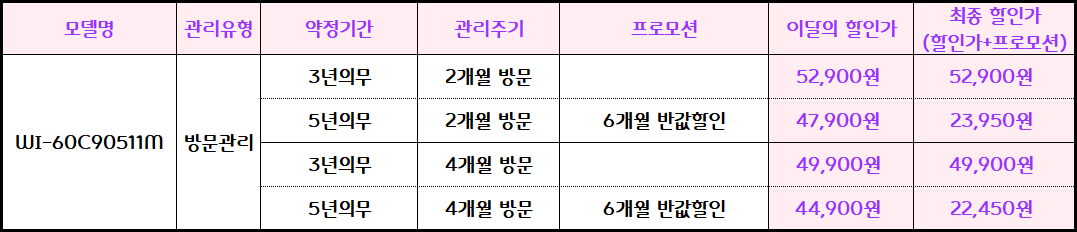 청호 얼음냉온정수기 아이스트리 플리 (WI-60C90511M) 2개월 방문관리