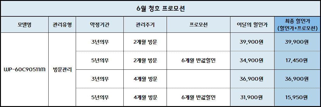 청호 냉온정수기 아이스트리 플리 (WP-60C90511M) 4개월 방문관리