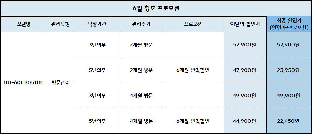 청호 얼음냉온정수기 아이스트리 플리 (WI-60C90521M) 2개월 방문관리