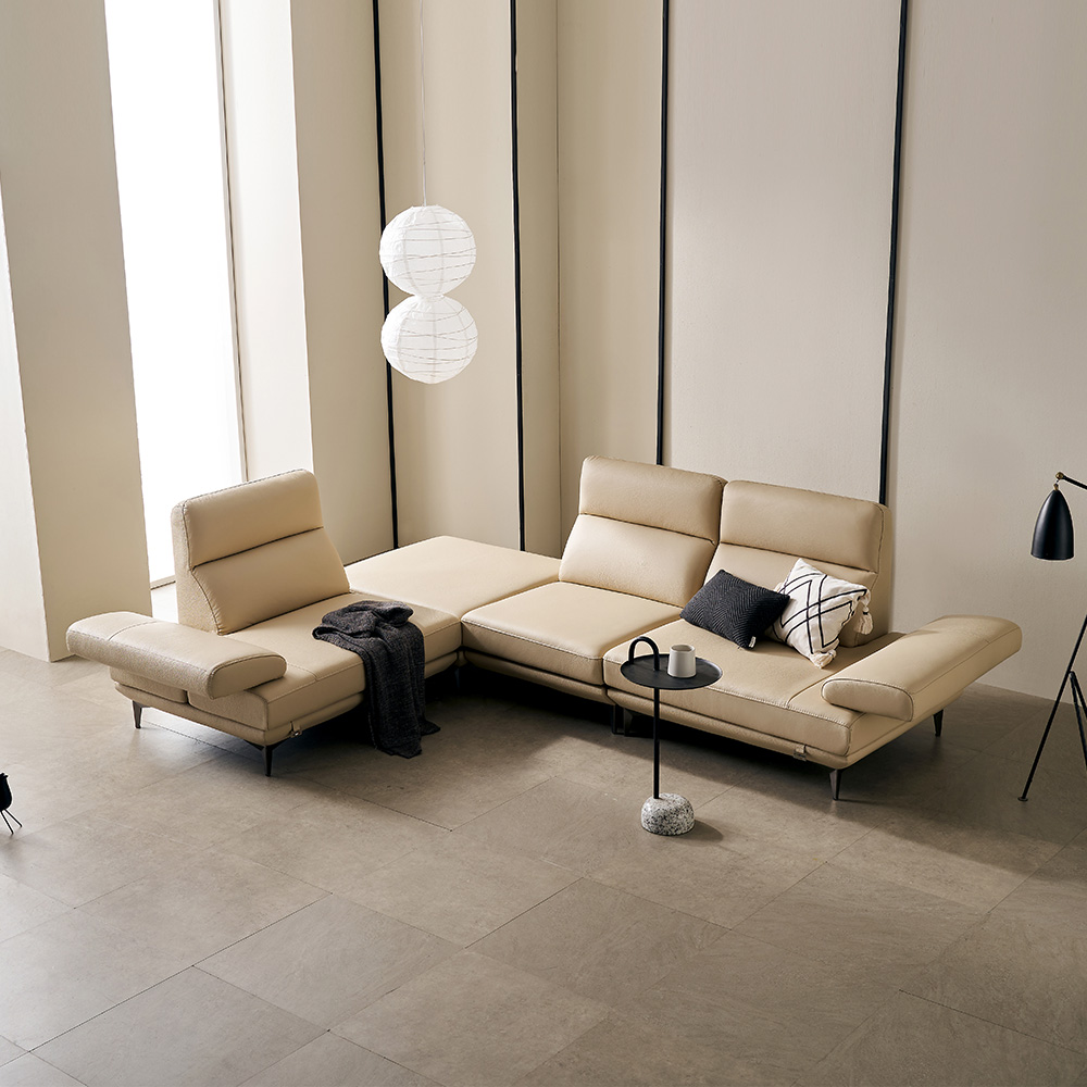 쉐우드 다온 6인용 코너형 이태리 천연통가죽 기능성 팔걸이 스윙 소파