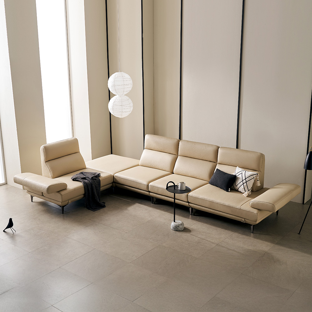 쉐우드 다온 8인용 코너형 이태리 천연통가죽 기능성 팔걸이 스윙 소파