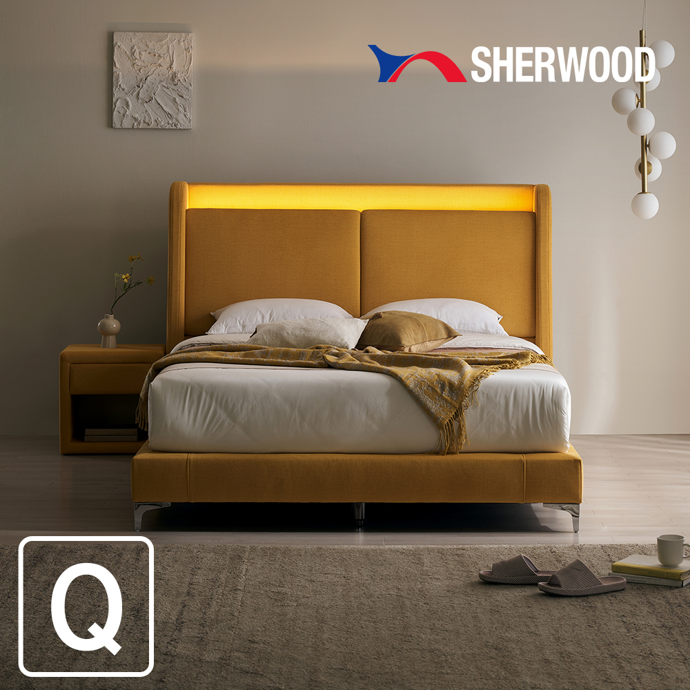 쉐우드 루아벨 평상형 LED 패브릭 침대 프레임 Q (퀸) + 협탁