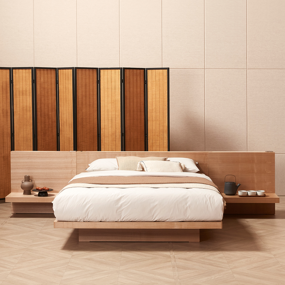 한국갤러리 카이 침대 세트 LK (침대프레임+스프링탑 5.0 매트리스+일반형 협탁 2개)
