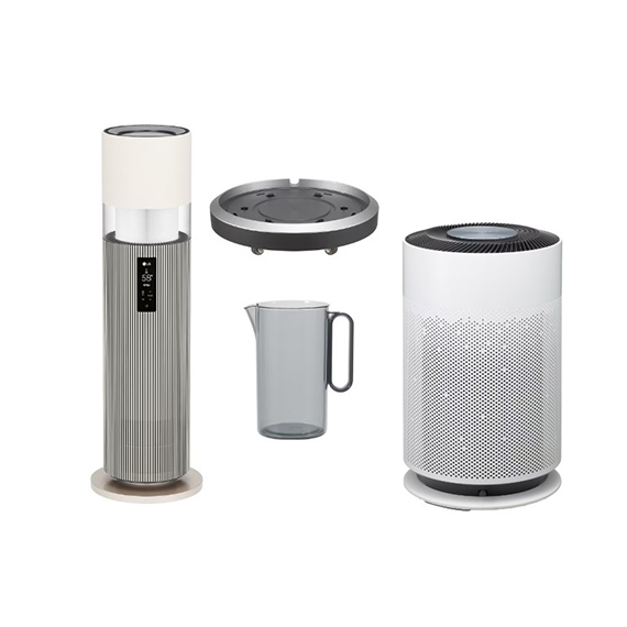 (보람피플 올인원598 2구좌) LG 퓨리케어 오브제컬렉션 하이드로타워 5평형 (샌드 베이지) 무빙휠 급수비커 세트 + LG 퓨리케어 360˚ 공기청정기 Hit 15평형 상조가전