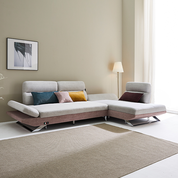 퍼니챗 아리아 조야원단 4인용 카우치 아쿠아텍스 우측 배치형 패브릭 스윙소파 (라이트 그레이) 