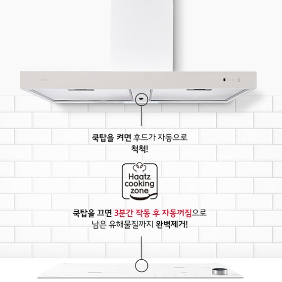 하츠 주방후드 모던스퀘어 화이트 (MSH-90WHCI) + 인덕션 부띠크 (IH3606TTLW)