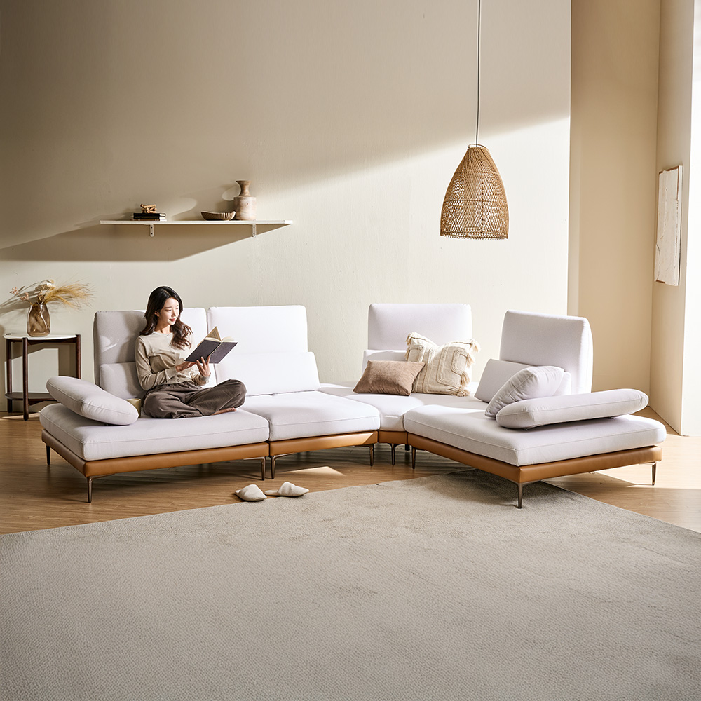 쉐우드 비오라 6인용 코너형 블렌트 패브릭 기능성 스윙 소파