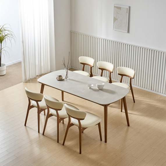 헨지디자인 마인 6인 포세린 벤치형 식탁 1800 세트 (의자3+벤치1)