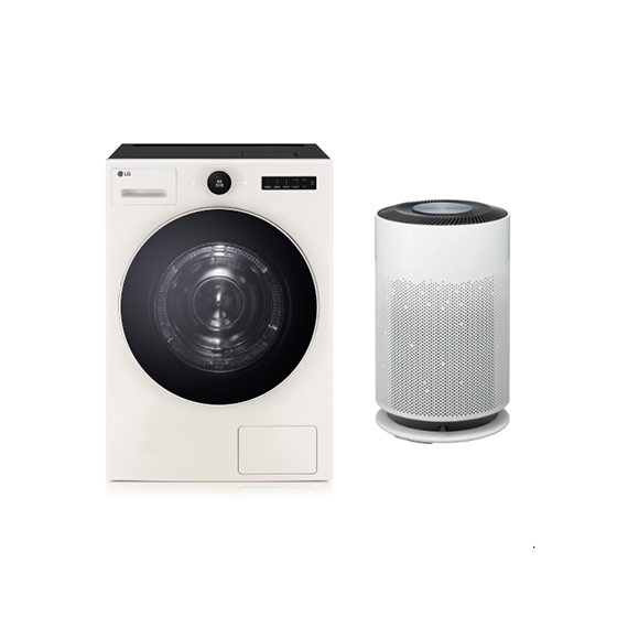 (보람피플 올인원598 3구좌) LG 트롬 AI 오브제컬렉션 건조기25kg (네이처 베이지) + LG 퓨리케어 360˚ 공기청정기 Hit 상조가전