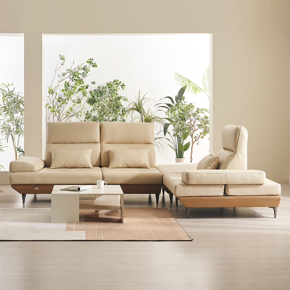 쉐우드 마벨 6인용 코너형 이태리 천연통가죽 기능성 스윙 소파 (색상 9종)