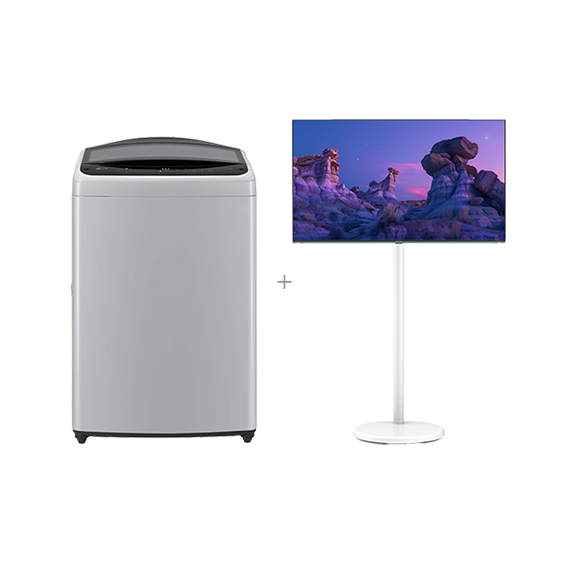 LG+더함 결합2종 통돌이 세탁기 17kg 미드프리 실버+구글 OS QLED 43인치+이동형스탠드 화이트