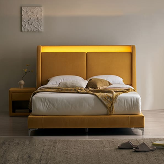 쉐우드 루아벨 평상형 LED 패브릭 침대 프레임 Q (퀸) + 협탁