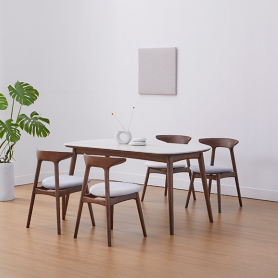 헨지디자인 카일리 4인 포세린 식탁 벤치형 세트 (의자2+벤치1)