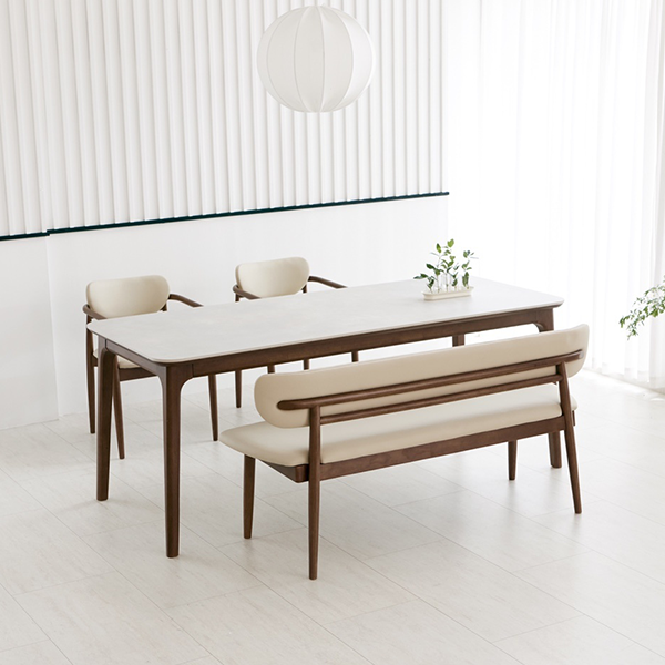 헨지디자인 베르나 1500 세라믹 식탁 SET (테이블+의자2+벤치의자) 5인용