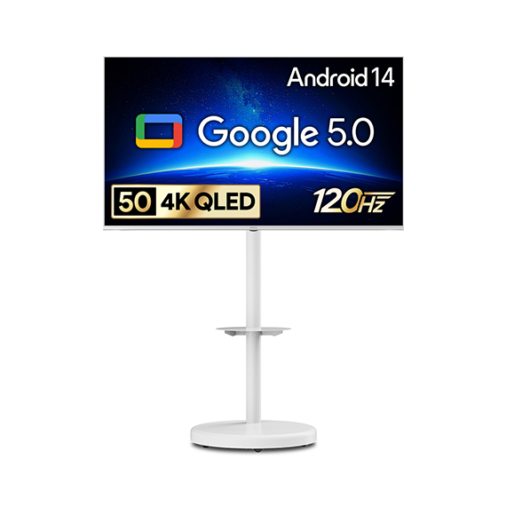 더함 스마트 구글 5.0 OS 안드로이드 14 QLED TV 50인치 화이트 이동형스탠드 (G504QW-5.0-삼텐바이미)